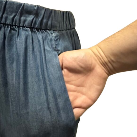 Gap 1969 Lyocell Chambray Blue Skirt Pull On Waist Pockets Twee Girly Size XL - Picture 2 of 5